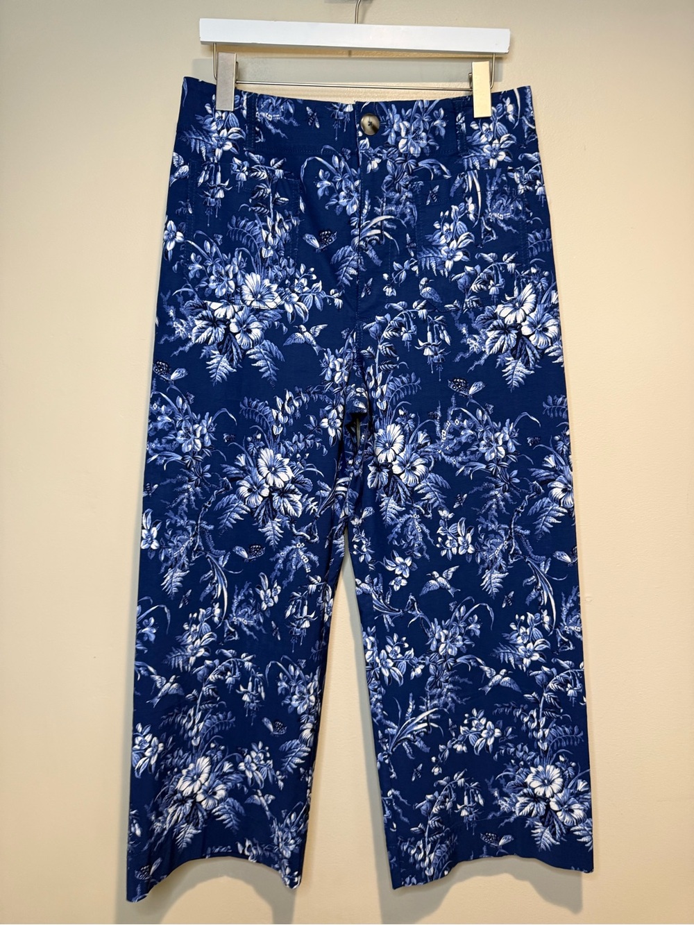 Anthropologie Maeve The Colette Cropped Wide-Leg Pants Blue Motif floral NWT - Picture 2 of 13